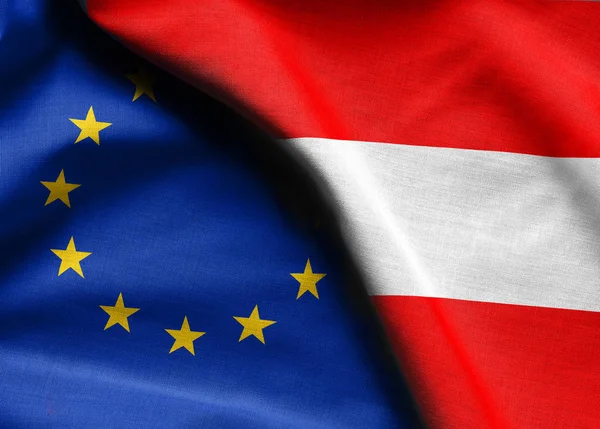 Vlajky Evropské unie a Rakouska. — Stock fotografie