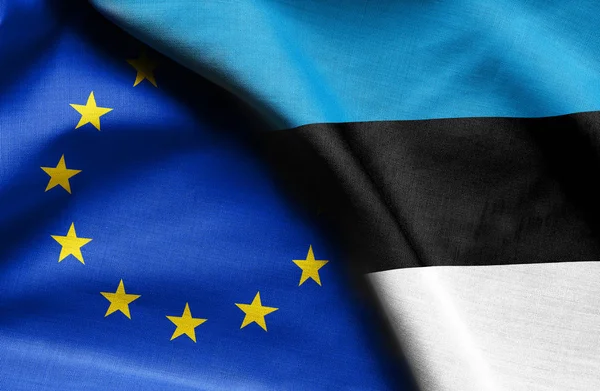 Lijst van vlaggen van de Estonia en de Europese Unie. — Stockfoto