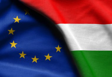 Macaristan ve Avrupa Birliği bayrakları.