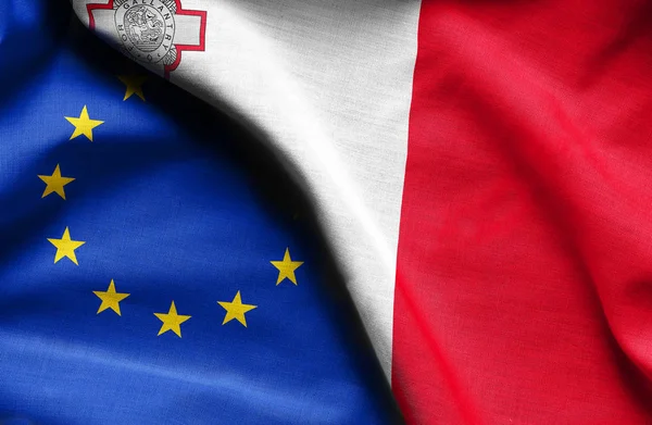 Vlajky z Malty a Evropské unie — Stock fotografie