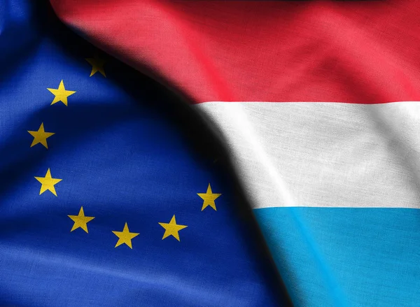 Bandeiras de Luxemburgo e União Europeia — Fotografia de Stock