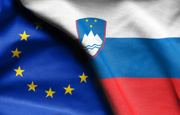 斯洛文尼亚和欧洲联盟的旗子 — 图库照片