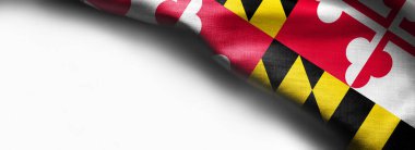 Maryland Bayrağı arkaplanının kumaş dokusu - beyaz arka planda bayrak - sağ üst köşede - ücretsiz kopya alanı