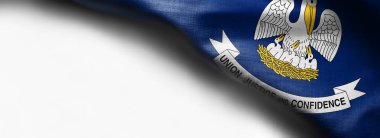 Louisiana Bayrak arkaplanının kumaş dokusu - beyaz zemin üzerinde bayrak - sağ üst köşe - ücretsiz kopyalama alanı