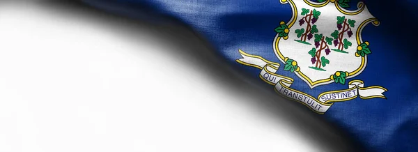 Textilní textura pozadí vlajky Connecticut - vlajka na bílém pozadí - pravý horní roh - volné místo pro kopírování — Stock fotografie
