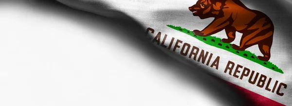 カリフォルニア・フラッグの生地の質感-白地に国旗-右上隅-無料コピースペース — ストック写真