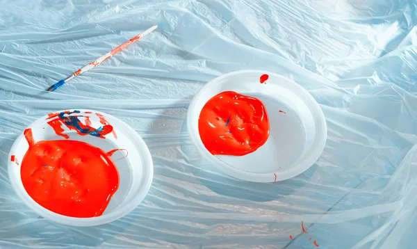 Piros festék, műanyag lemez — Stock Fotó