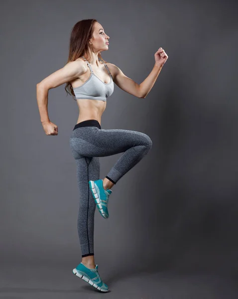 Young Sexy Athletic Girl Shows Her Body Studio Workout — Stock Photo, Image