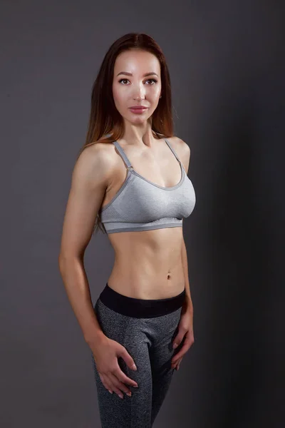 Young Sexy Athletic Girl Shows Her Body Studio Workout — Stock Photo, Image