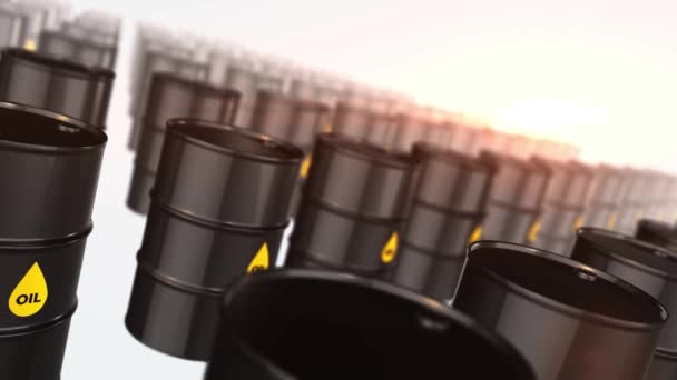 Tambores Petróleo Negro Barriles Petróleo Crudo Aislados Sobre Fondo Blanco — Vídeos de Stock