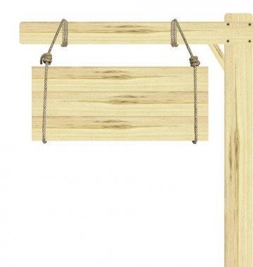 Beyaz zemin üzerinde izole ahşap tabela