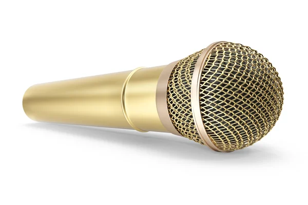 Gold, prestigious wireless microphone isolated on white background. 3d rendering — Stock Photo, Image