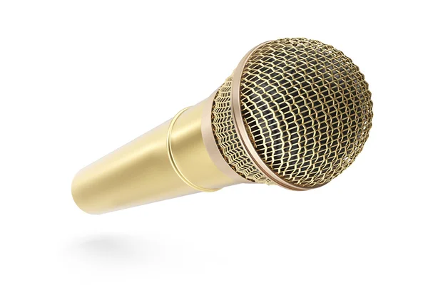 Guld, prestigefyllda trådlös mikrofon isolerad på vit bakgrund. 3D-rendering — Stockfoto
