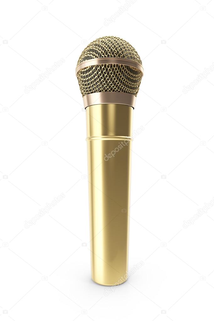 Gold, prestigious wireless microphone isolated on white background. 3d rendering