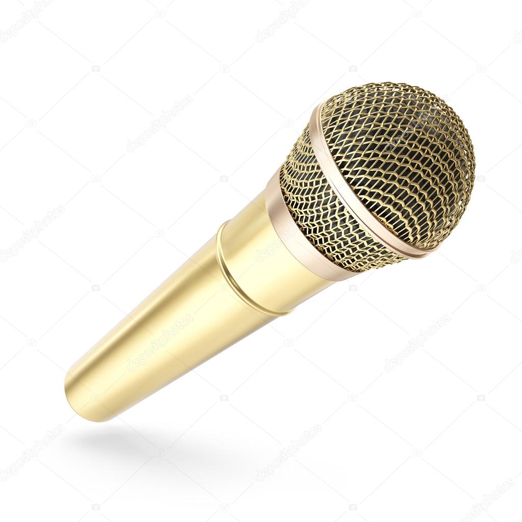 Gold, prestigious wireless microphone isolated on white background. 3d rendering