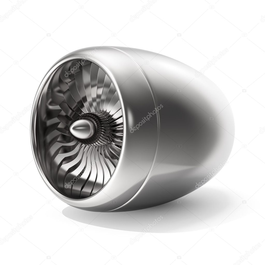 Jet engine isolated on white background. 3d rendering