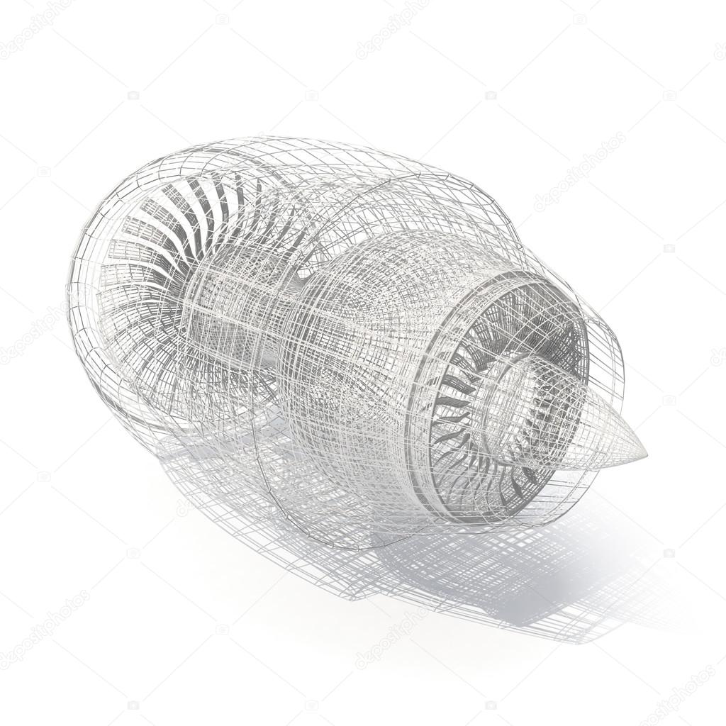 Grid jet engine isolated on white with shadow. 3d rendering