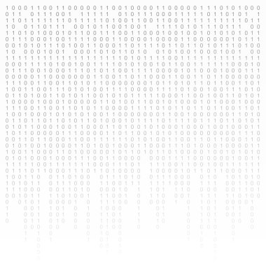 İkili kod siyah ve beyaz arka plan ekranda rakamlar ile. Algoritma , veri , şifre çözme kodlama, satır matris