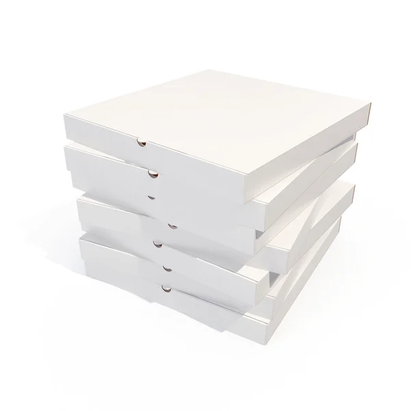 Pilha de caixas de pizza isoladas em branco, renderização 3d — Fotografia de Stock