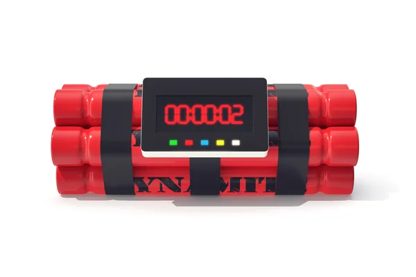 Tnt dinamit kırmızı bomba beyaz arka plan üzerinde izole bir zamanlayıcı ile. 3d illüstrasyon — Stok fotoğraf