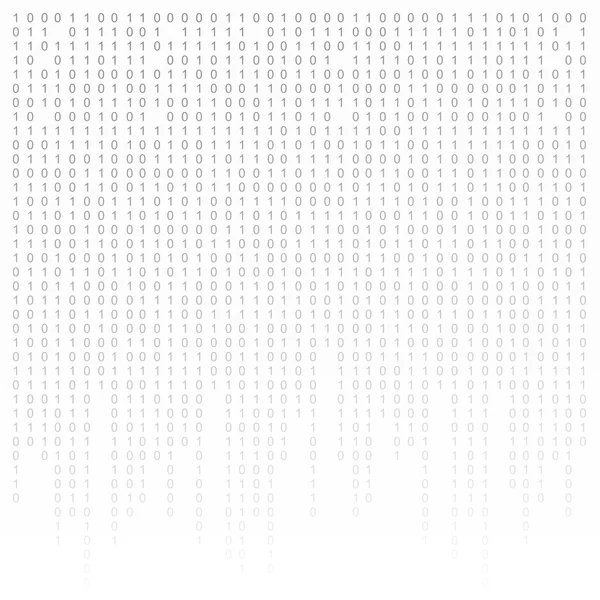 Binaire code zwart-wit achtergrond met cijfers op het scherm. Algoritme, Data, decryptie codering, rij matrix — Stockfoto
