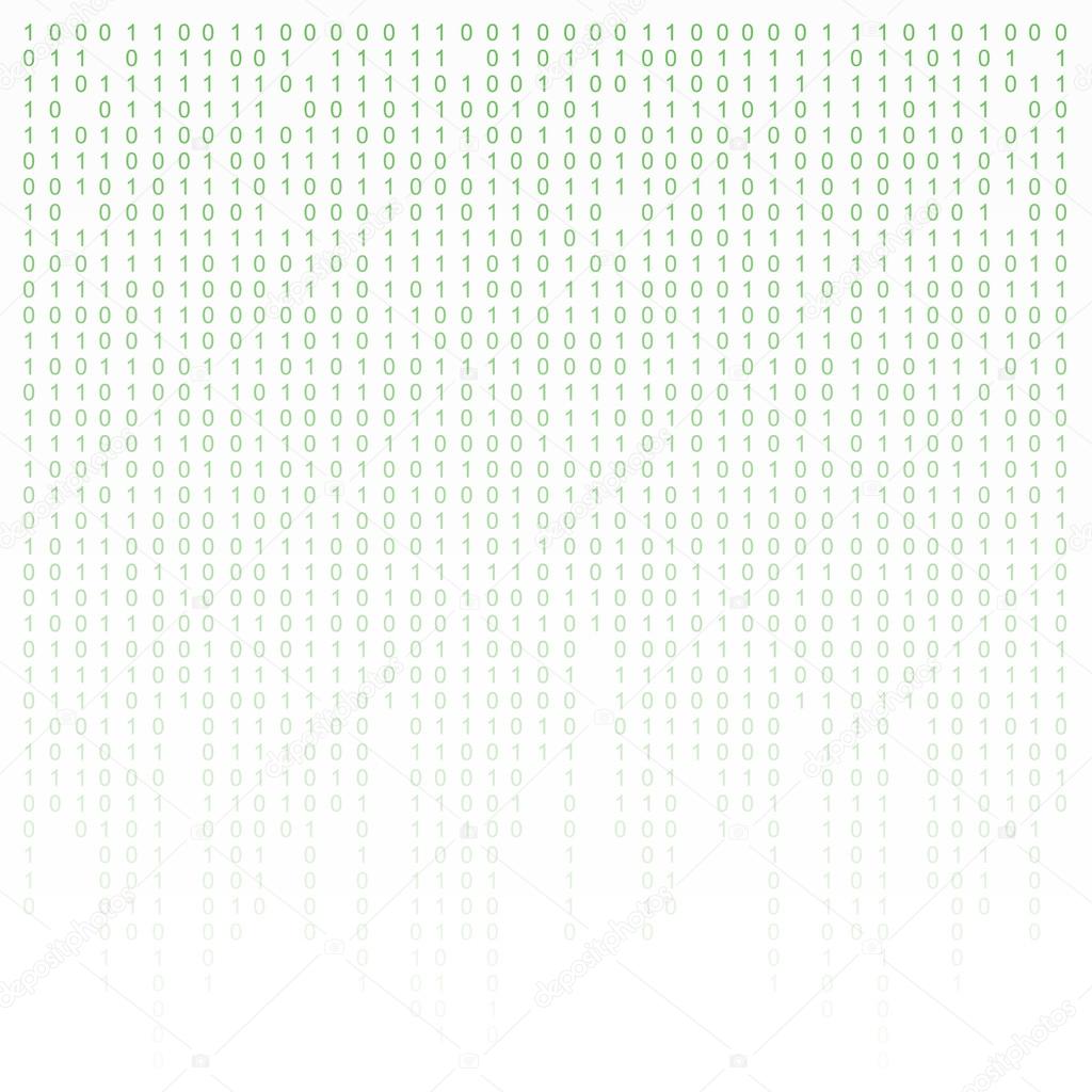 Binary code green and white background with digits on screen. Algorithm , data , decryption  encoding, row matrix.