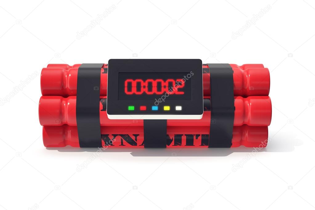 TNT dynamite red bomb with a timer isolated on  white background. 3d illustration