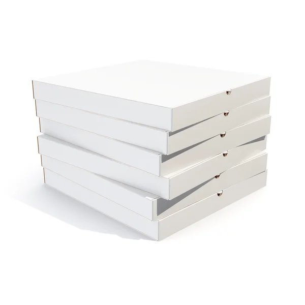 Caixas de pizza empilham isoladas em branco. Renderização 3d — Fotografia de Stock