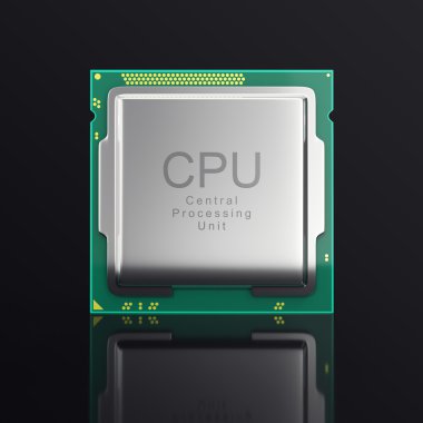 3D çizim modern çok çekirdekli Cpu siyah arka plan üzerine