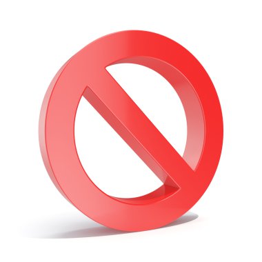3D illüstrasyon kırmızı yasak, kısıtlanmış veya yasak boş, beyaz arka plan üzerinde izole işareti sınırlandırmak