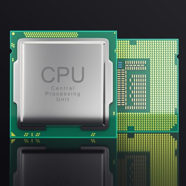3D çizim modern çok çekirdekli Cpu siyah arka plan üzerine