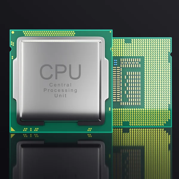Illustrazione 3D CPU multicore moderna su sfondo nero — Foto Stock