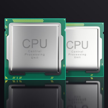3D çizim modern çok çekirdekli Cpu siyah arka plan üzerine