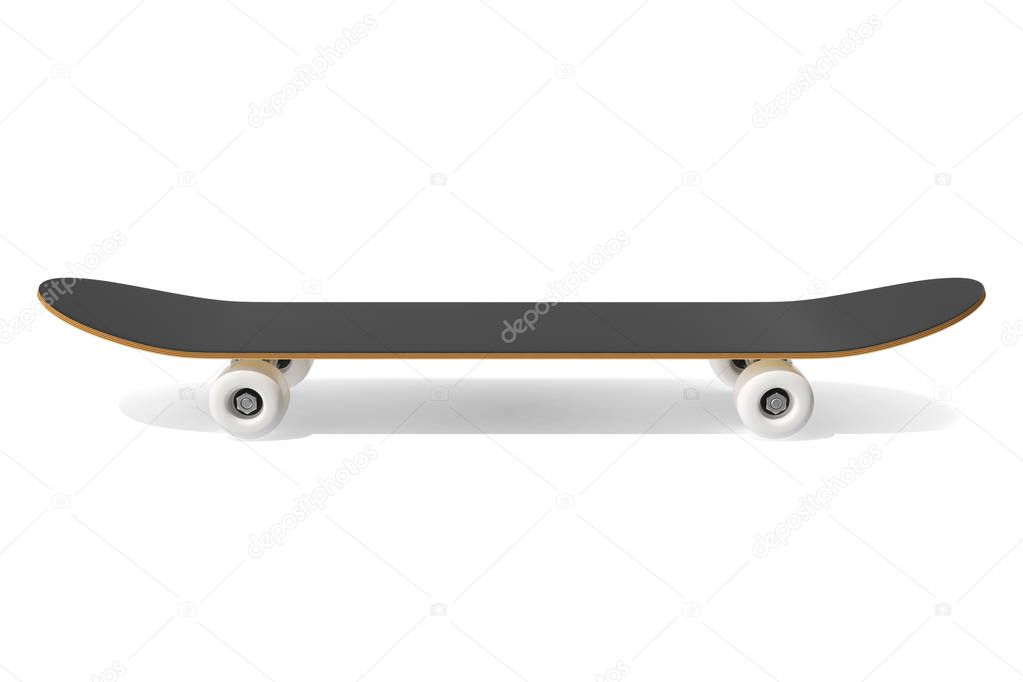 3d rendering skateboard deck isolated on white background, side view.