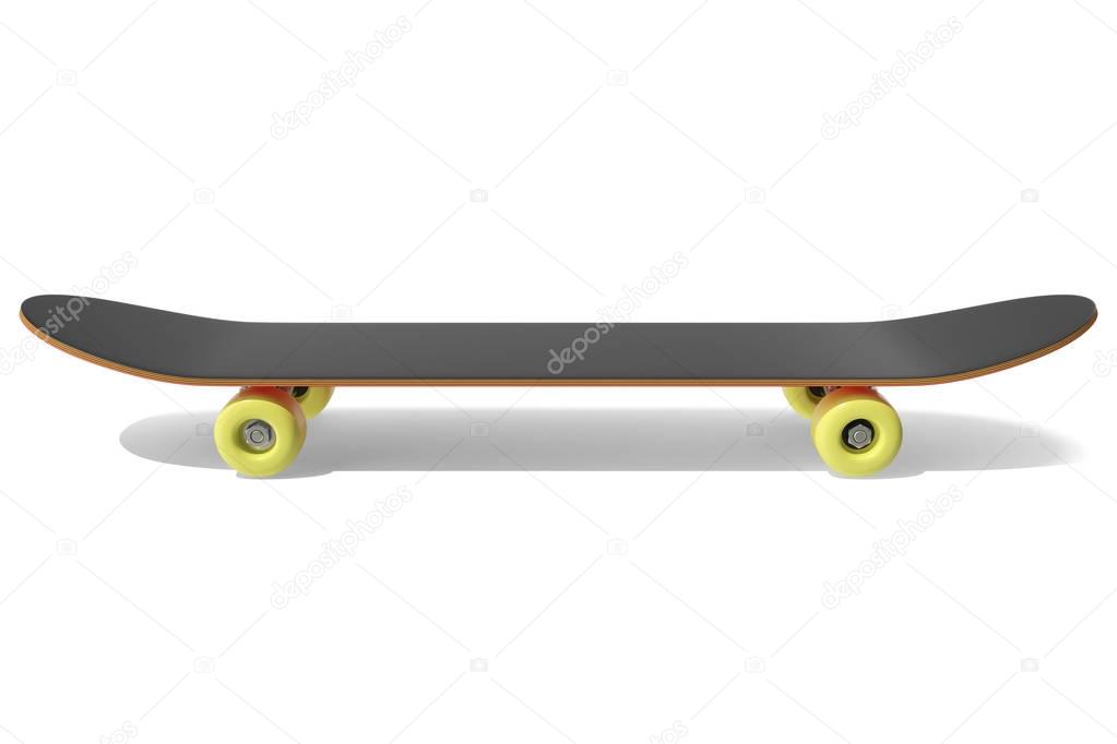 3d rendring red skateboard isolated on white background, side view