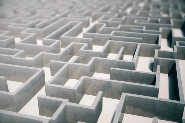 3D Illustration Betonlabyrinth, komplexes Problemlösungskonzept — Stockfoto