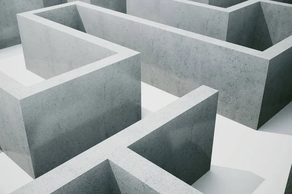 3D Illustration Betonlabyrinth, komplexes Problemlösungskonzept — Stockfoto
