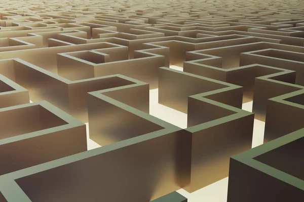 3D-Illustration Goldlabyrinth, komplexes Problemlösungskonzept. — Stockfoto