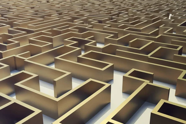 3D-Illustration Goldlabyrinth, komplexes Problemlösungskonzept. — Stockfoto