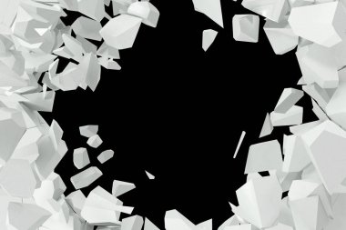 Cracked, destruction of a white wall, template for a content. 3d rendering clipart