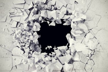 3d rendering, explosion, broken concrete wall, bullet hole, destruction, abstract background. clipart