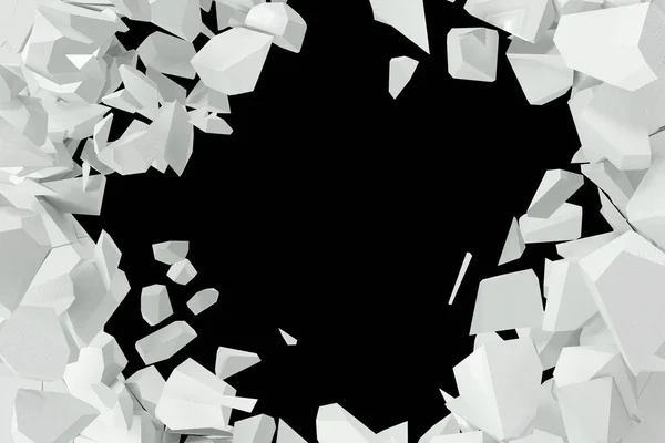 Ραγισμένα, καταστροφή της ένα λευκό τοίχο, πρότυπο για ένα περιεχόμενο. 3D rendering — Φωτογραφία Αρχείου