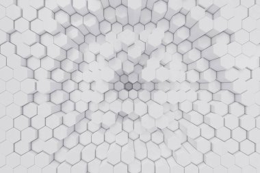 Beyaz geometrik altıgen arka plan. 3D render