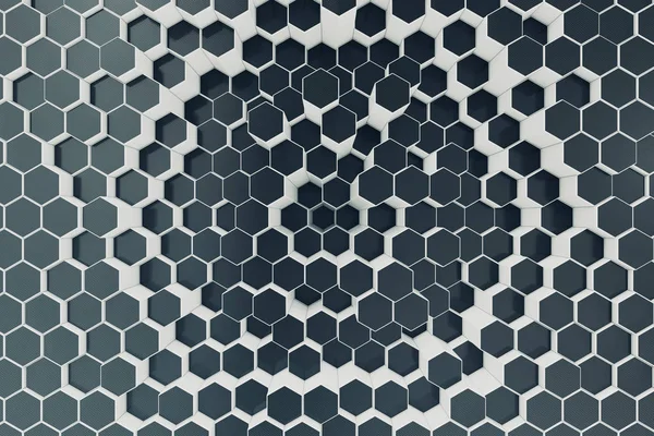 Černo bílé geometrické šestihranný abstraktní pozadí. 3D vykreslování — Stock fotografie