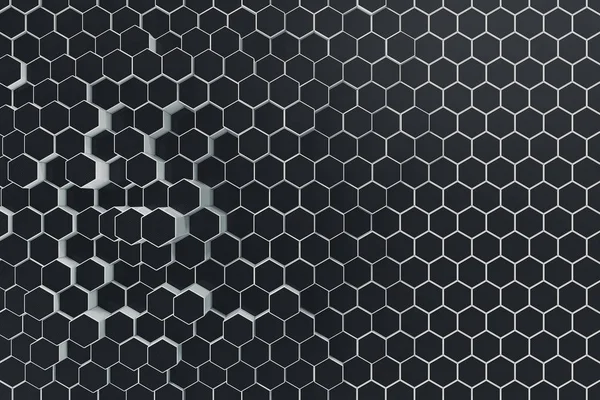 Black-white geometric hexagonal abstract background. 3d rendering — Stock Photo, Image