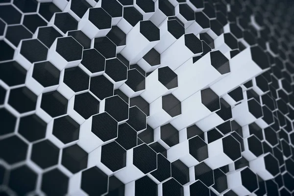 Zwart-wit geometrische zeshoekige abstracte achtergrond. 3D-rendering — Stockfoto
