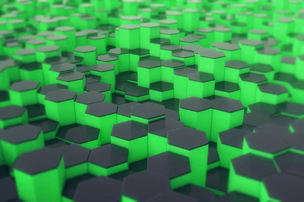 Αφηρημένη φουτουριστικό πράσινη επιφάνεια με εξάγωνα. 3D rendering — Φωτογραφία Αρχείου