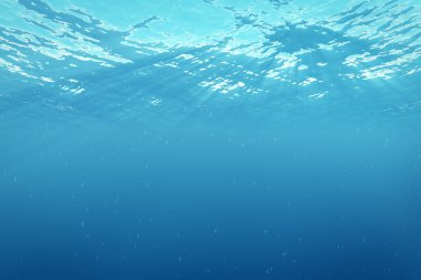 3D render sualtı deniz, okyanus yüzeyinin ışık ışınları, yüksek çözünürlük ile