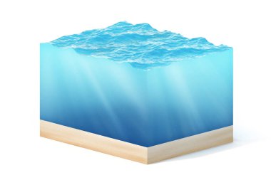 Beyaz Gölge izole su küp kesiti 3D render çizimi