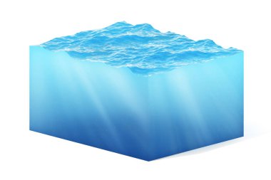 Beyaz Gölge izole su küp kesiti 3D render çizimi